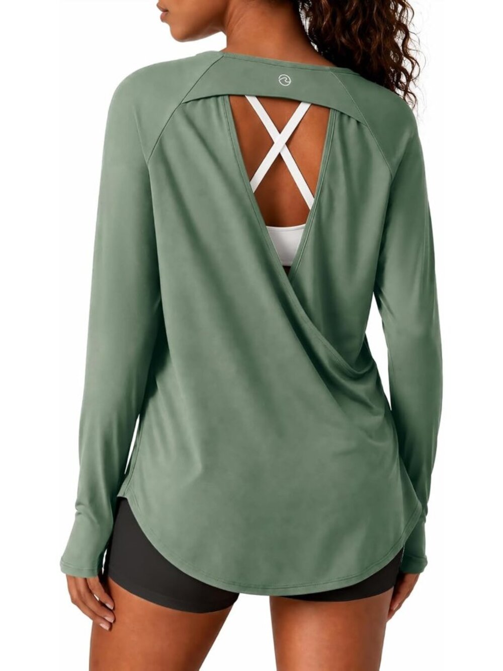 UPF 50+ Long Sleeve Women's Sun Protection Workout Top with Open Back Design